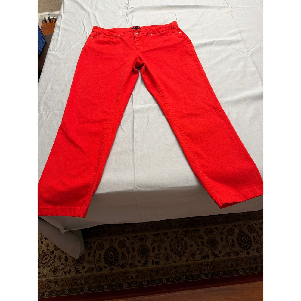 Eileen Fisher Red Straight Leg Pants Size 14 Poppy Denim Style Made in Portugal